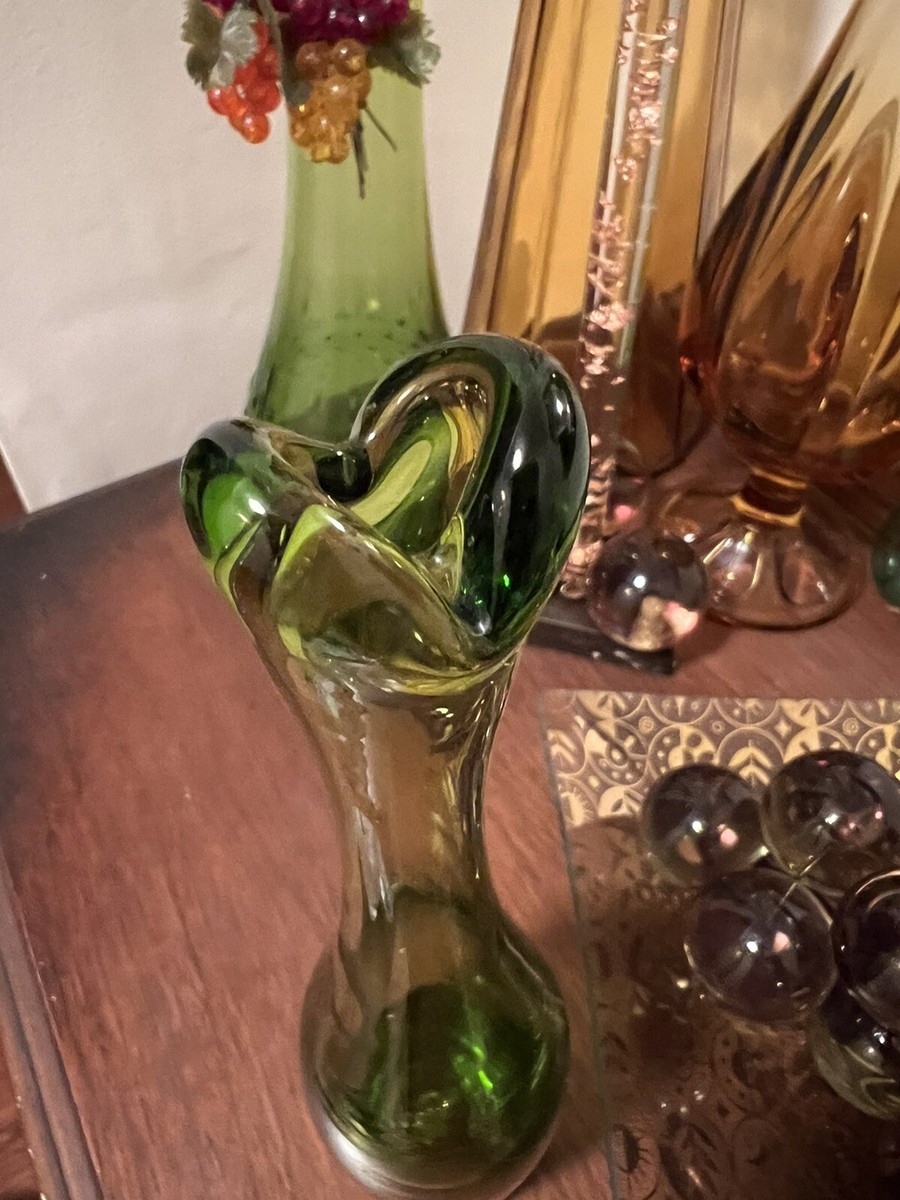 Vintage Blenko Blown Glass Swung Vase (64B) Olive Green 1960's | eBay