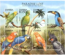 Zambia #Mi1199-Mi1206 MNH M/S 2000 Parrots Paradise Lost [888]