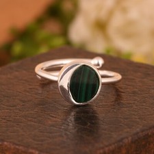 Natural Green Malachite Ring, 925 Sterling Silver Adjustable Best Ring For Women