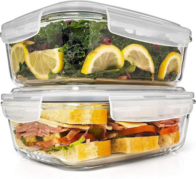 Razab 6.5 Cups / 52 Oz 4 Piece (2 Containers + 2 Lids) Glass Food Storage Contai