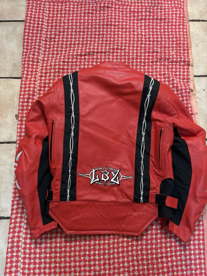 Chaqueta de motociclista de cuero roja LBZ de la década de 1990 ¡mangas acolchadas súper limpias talla mediana!! Foto 2 de 4