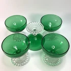 5 Anchor Hocking Glasses Forest Green Bubble Foot Champagne Sherbet Near Mint!