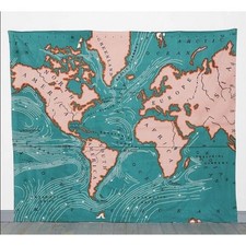 Urban Outfitters 4040 Locust World Map Tapestry Wall Hanging Teal Pink 84X100