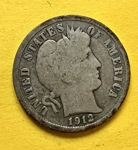1912-D Barber Dime. 90% Silver. Good Condition. Charity Auction/Animal Rescue. ￼