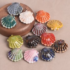 10pcs Scallop Shape 30x28mm Fancy Flamed Glazed Ceramic Porcelain Loose Beads