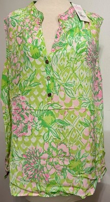 NEW Lilly Pulitzer Sleeveless Elsa Top Fauna Green Lime Feeling Good Size XXL