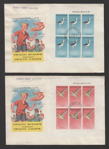 New Zealand 1959 Health minisheets on 2 FDC - Birds