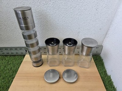 NUVITA Stainless Steel Spice Jar Rack Set, Carousel, 6 Jars, Silver, With Lid