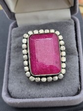 Vintage Raw Ruby Sterling Silver Ring Size 7.75 Large Chunky Natural Stone