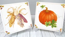 Avon Fall Pumpkin Corn Tea Tile Trivet Fall Decor 1984 Shades of Autumn 2 Set H7