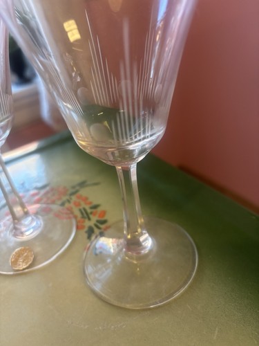 4 Villeroy & Boch Crystal Wine ~ Liqueur Glasses - Etched Line & Dot Pattern  - Afbeelding 2 van 4