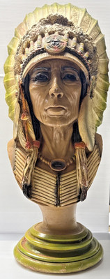 Vintage Apsit Bros of California Native American Indian Chief Bust Large As Is