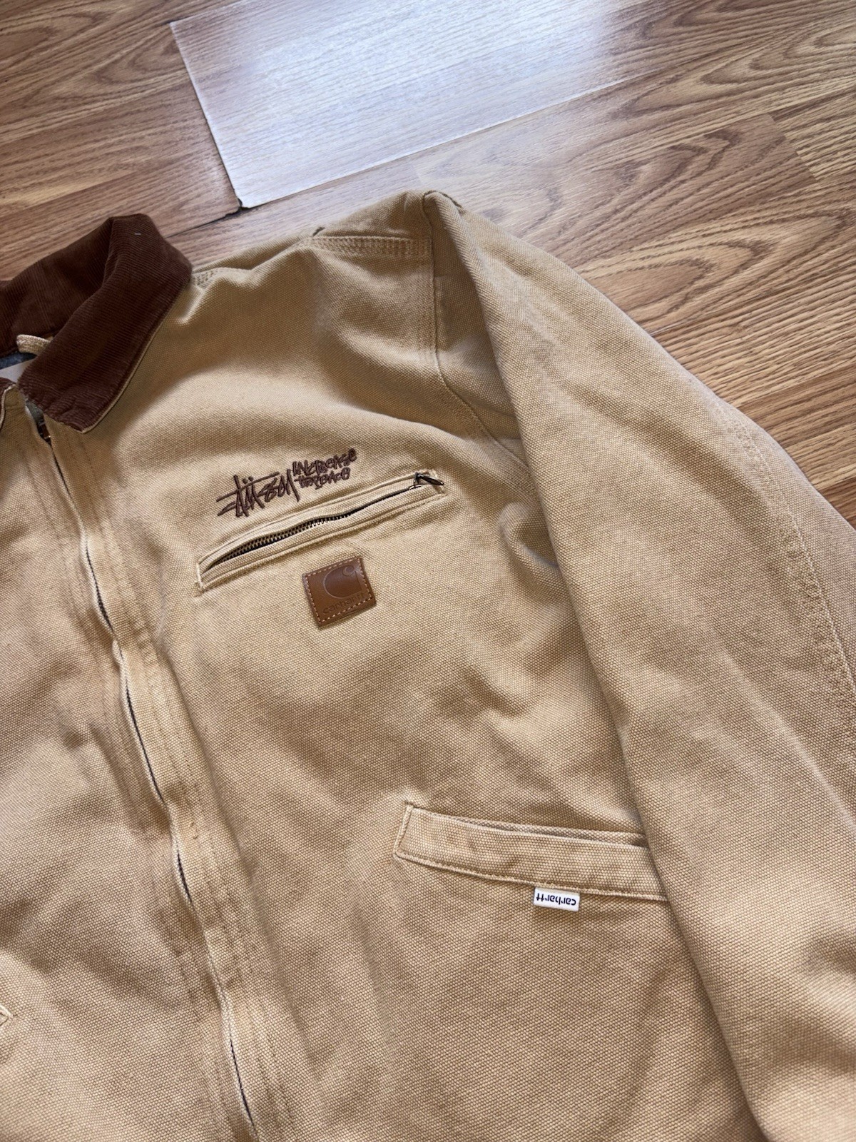 Carhartt x Stussy Men's Beige Brown Insulated Work Jacket Full Zip Size  thumbnail 2