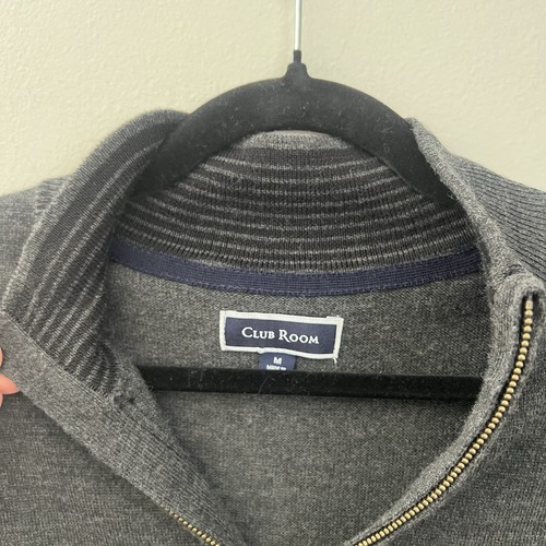 Club Room Men’s Merino Wool Blend Quarter Zip Sweater Gray Knit Cozy Sz Large - Picture 8 of 10