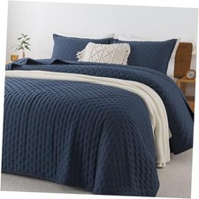Queen Size Quilt Bedding Set 90x96 Inch , 3 Pieces Queen 90 96 in Navy Blue