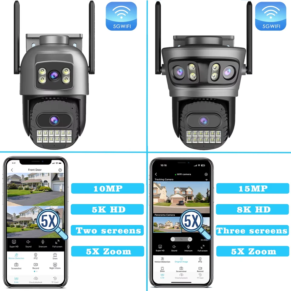15MP PTZ IP Camera Outdoor 5G Wifi Camera Three Lens 5X Digital Zoom Auto Tracki - Bild 3 von 4