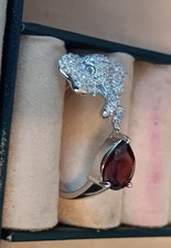 925 Sterling Silver Ring Pear Mozambique Garnet 8x6mm Simulate Cz Size 8.25