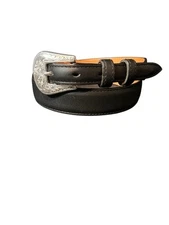 Black Leather Laced Belt Leather Casual with Snaps 1-1/4” Tapered To 3/4” Belts