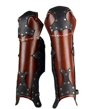 Medieval Knight Greaves - Leather Leg Guard Armor for LARP