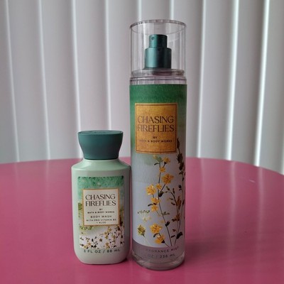 Bath & Body Works CHASING FIREFLIES Fragrance Mist 8oz & Body Wash 3oz Set of 2