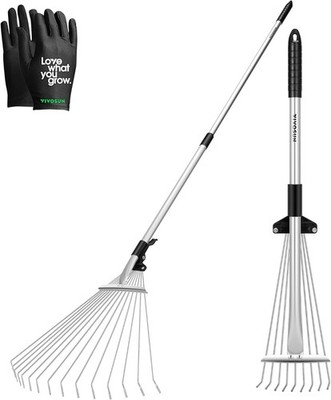 2-Piece Leaf Rake Set - Adjustable Garden/Camping Rake with 15/9 Tines, Collapsi