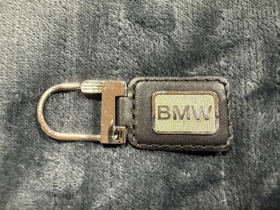 BMW LOGO BLACK LEATHER AND SILVER METAL KEY CHAIN RING FOB