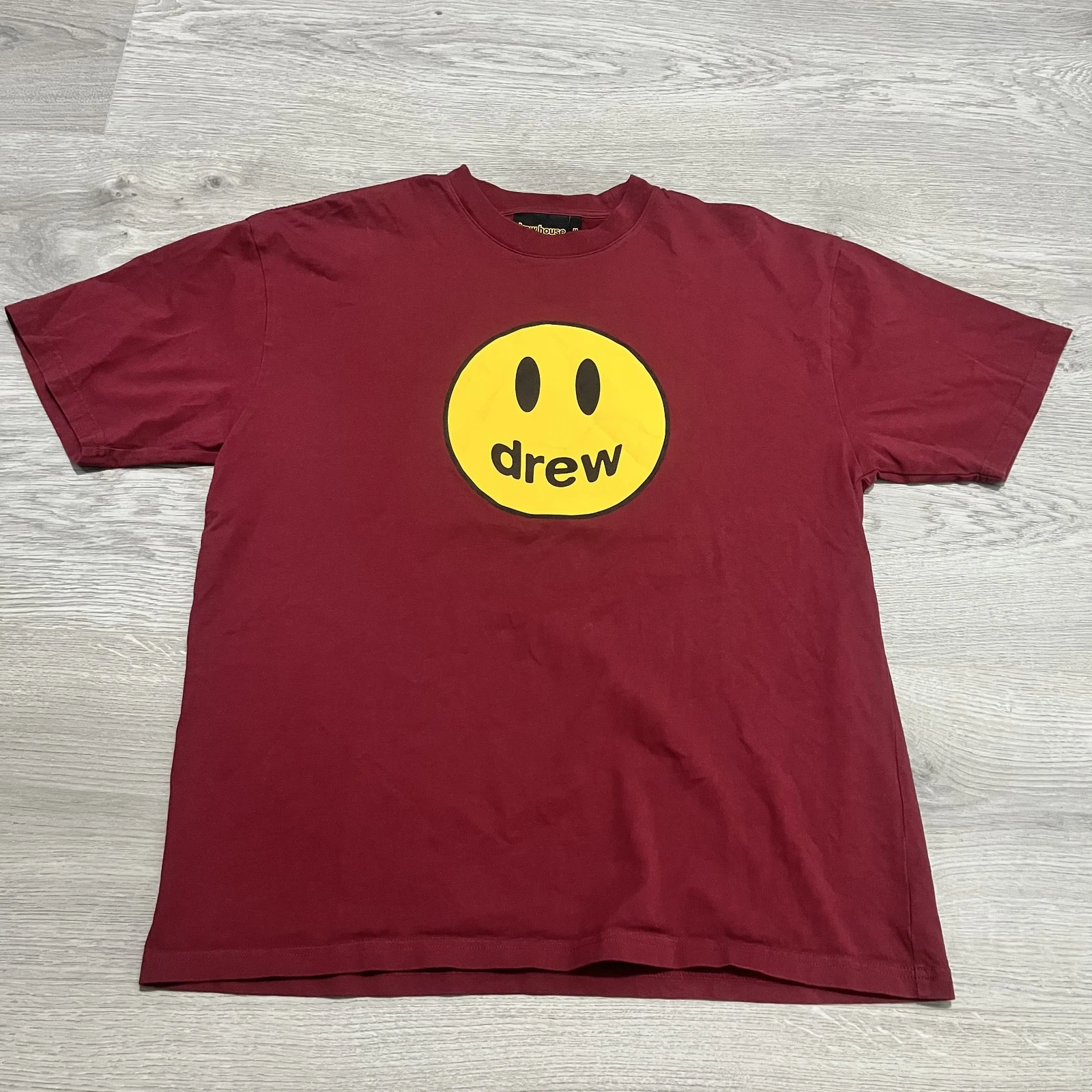 Drew House Mascot Men's Burgundy T-Shirt Size M Smiley Face