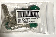 Lot Of 5 New KW1PG (Green Plastic Insert) Key Blank Uncut Blade