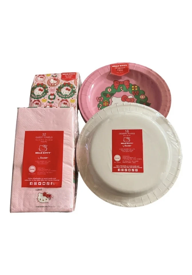 Sanrio Hello Kitty 粉色圣诞宾客毛巾纸餐巾纸和纸盘 X 2 — 第 2/3 张图片