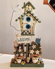 Wood Birdhouse WELCOME Sign 13" Distressed Wooden Country Farmhouse Home Decor