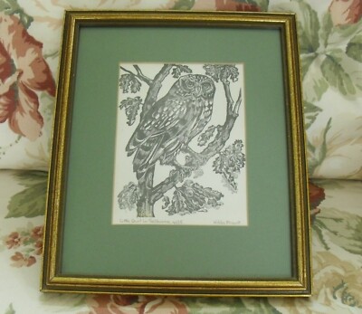 Framed Hilda Frank Wood Engraving - ''Little Owl In Selborne''(4/25)