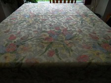 L-24 VINTAGE SPRING TULIP DAMASK TABLECLOTH 58 X 80