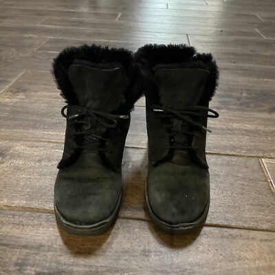 UGG Black Lace-Up Shearling Winter Boots UGG Upside Lace Up Suede Wool Shearling Boot Mid-Calf Black  main image 3