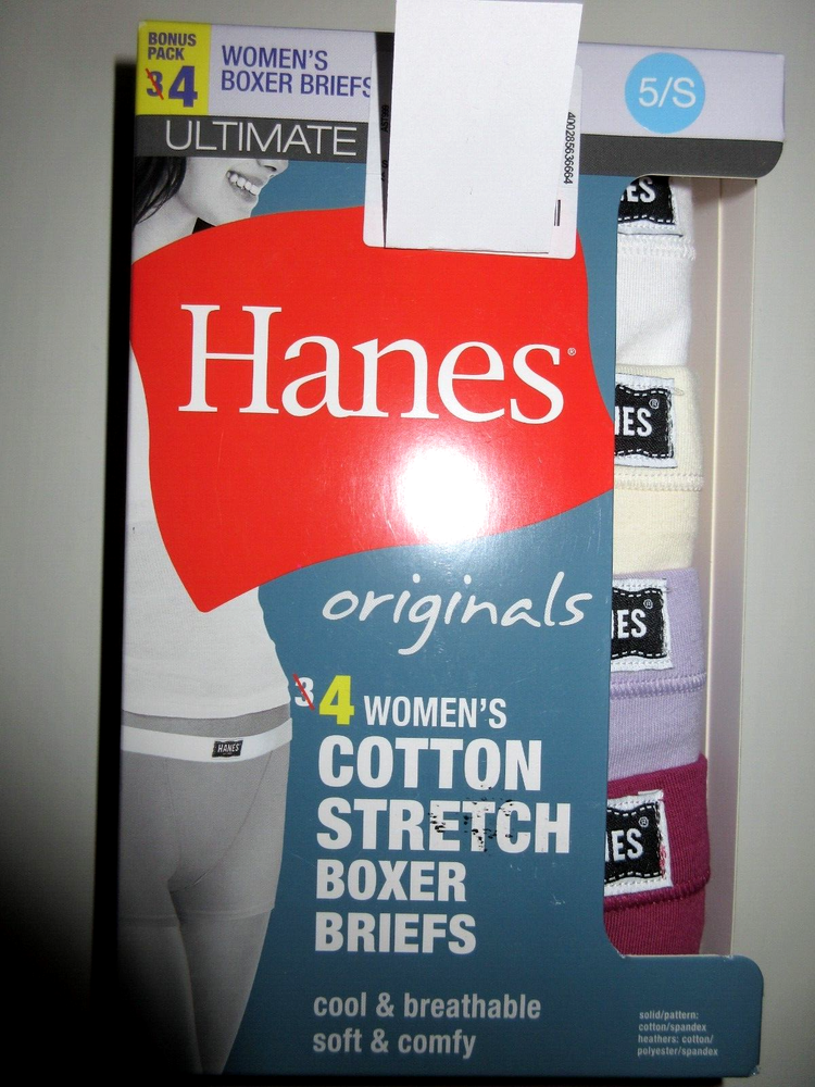 Hanes Ultimate Originals 4-Pair Boxer Brief Underwear Panties Cotton Stretch 5/S