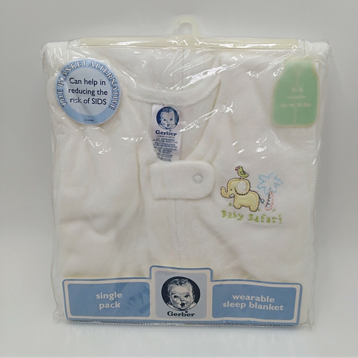 Gerber Wearable Sleep Blanket Baby Elephant 0-6 Months Up to 16 lbs Elephant