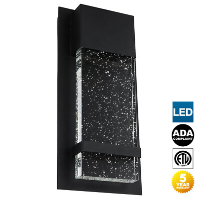 Sunlite LED Wall Sconce, Black Metal Frame with Raindrop Effect Glass Panel, 6.5