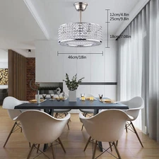 18"Ceiling Fan Lamp Flush Mount Crystal LED Caged Chandelier Bladeless w/ Remote