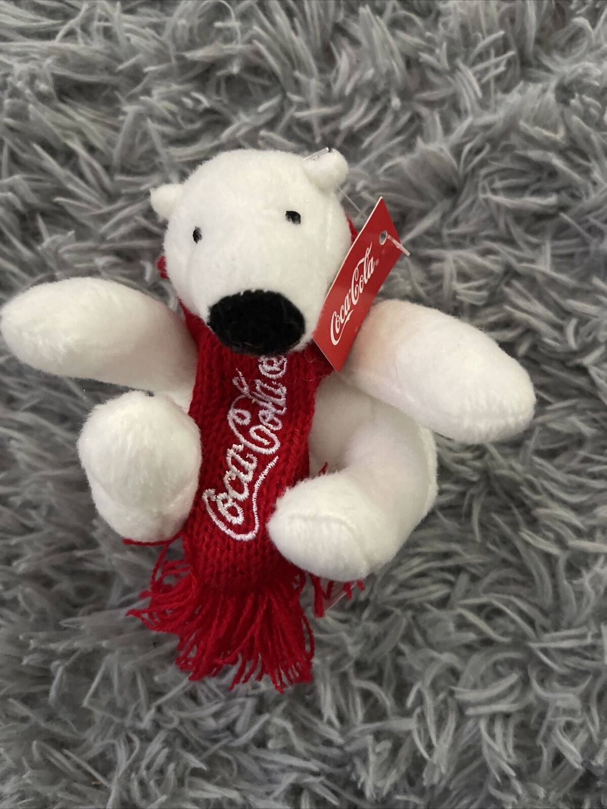 COCA COLA 4" Stuffed Mini POLAR BEAR Plush Toy w/ Scarf Red with Tag