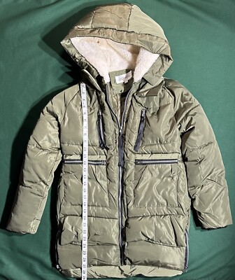 Dongxi Green & Cream Puffer Coat w/ Sherpa Lined Hood Women's Size
