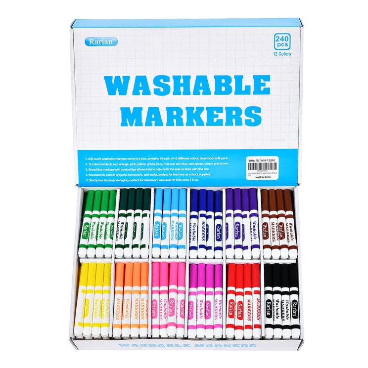 Bulk, Markers For Kids, Bulk Pack, 12 Colors, 240 Count.