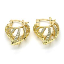 Women's Small Fancy 14K Gold Filled Diamond Cut Design Heart Hoop Earrings 30mm