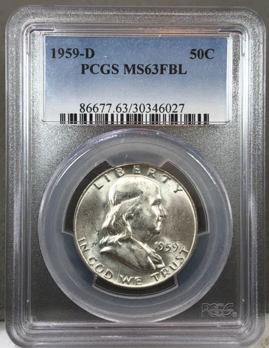 1959-D U.S. 50c Franklin Half Dollar PCGS MS63 FBL