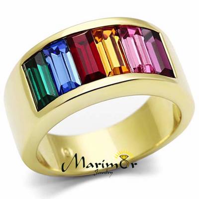 Stainless Steel 14k Gold Ion Plated Baguette Rainbow Ring Women's Sizes 5-10