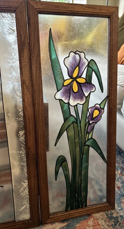 Pantalla de chimenea vintage de 3 paneles estilo Tiffany vitral-48" X 29 3/4"-rara Foto 4 de 4