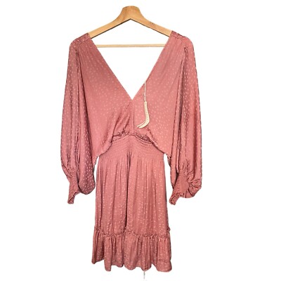 open lace back dress Pink Balloon Sleeve V Neckline Maxi Dress