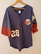 Vintage 90s Disney Store Mickey Baseball World Champs Navy Red Baseball Shirt