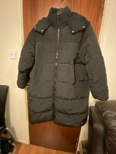 Divided H&m Women Padded Parka Long Coat Black Size Large Brand New