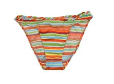 De La Mer KO LOW RISE Orange Multi-Color Striped Swimsuit Junior's Bikini Bottom