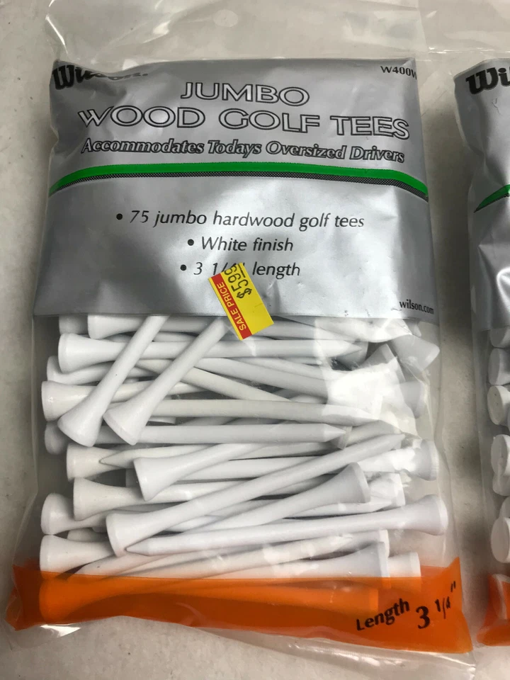 Camisetas de golf Wilson 3 1/4" Jumbo de madera blanca 2 paquetes de 75 cada 150 camisetas NUEVAS Foto 2 de 3