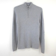 DKNY 1/4 Zip Sweater Mens L Heather Gray Ribbed Long Sleeve